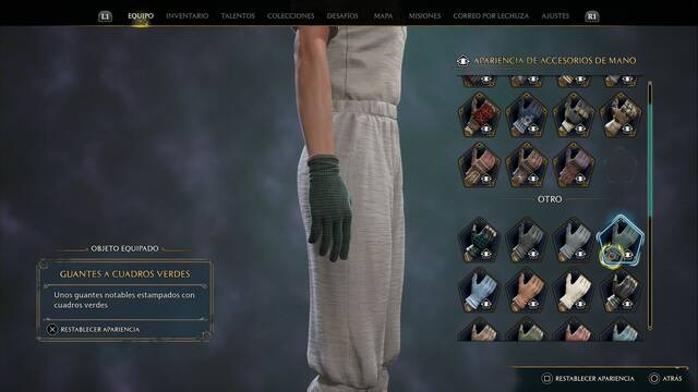 Hogwarts Legacy - Accesorios de mano (Piezas de equipo) - Guantes a cuadros verdes