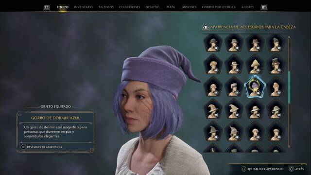 Hogwarts Legacy - Accesorios para la cabeza (Piezas de equipo) - Gorro de dormir azul
