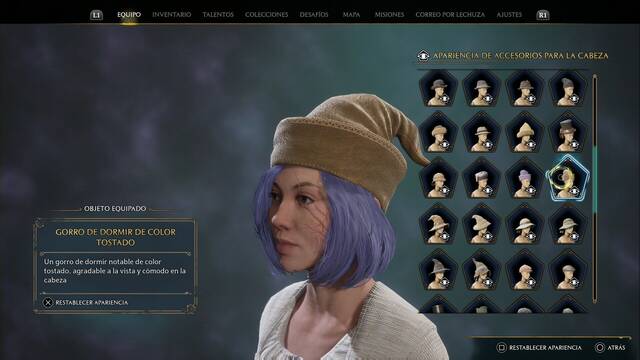 Hogwarts Legacy - Accesorios para la cabeza (Piezas de equipo) - Gorro de dormir color tostado