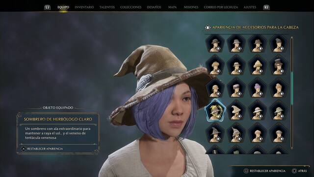 Hogwarts Legacy - Accesorios para la cabeza (Piezas de equipo) - Sombrero de herbologo claro