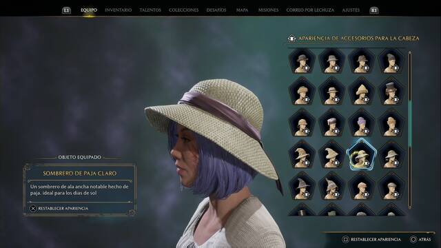 Hogwarts Legacy - Accesorios para la cabeza (Piezas de equipo) - Sombrero de paja claro