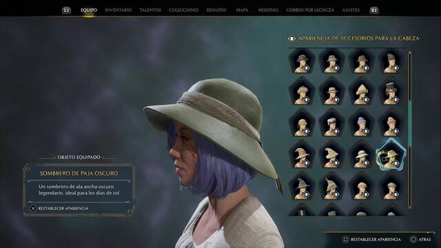 Hogwarts Legacy - Accesorios para la cabeza (Piezas de equipo) - Sombrero de paja oscuro