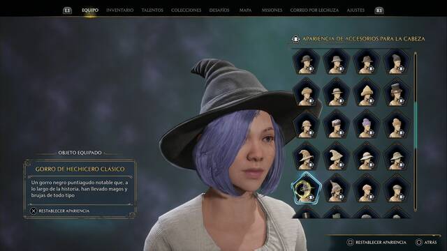 Hogwarts Legacy - Accesorios para la cabeza (Piezas de equipo) - Gorro de hechicero clasico