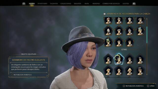 Hogwarts Legacy - Accesorios para la cabeza (Piezas de equipo) - Sombrero de fieltro elegante