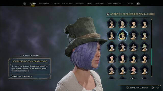 Hogwarts Legacy - Accesorios para la cabeza (Piezas de equipo) - Sombrero de copa desgastado