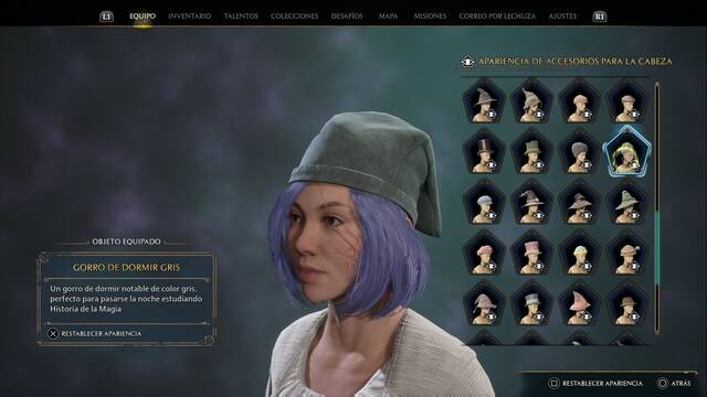 Hogwarts Legacy - Accesorios para la cabeza (Piezas de equipo) - Gorro de dormir gris