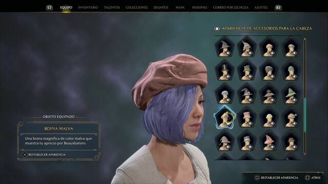 Hogwarts Legacy - Accesorios para la cabeza (Piezas de equipo) - Boina malva