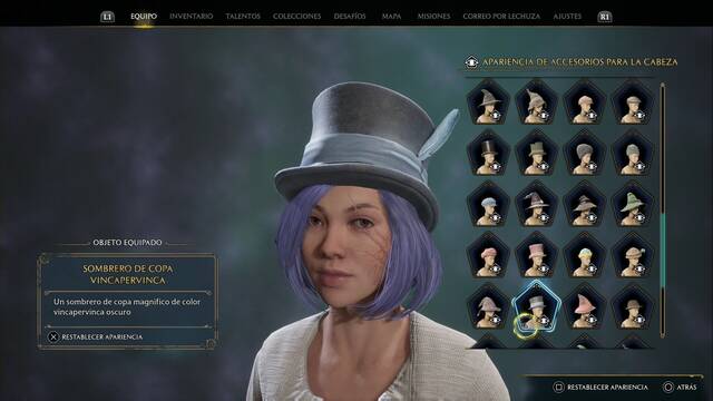 Hogwarts Legacy - Accesorios para la cabeza (Piezas de equipo) - Sombrero de copa vincapervinca