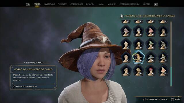 Hogwarts Legacy - Accesorios para la cabeza (Piezas de equipo) - Gorro de hechicero de cuero