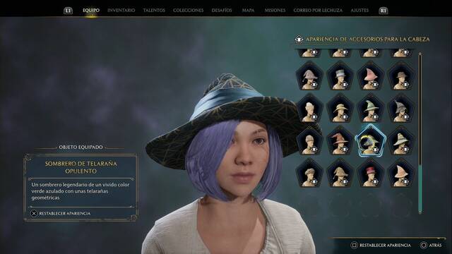 Hogwarts Legacy - Accesorios para la cabeza (Piezas de equipo) - Sombrero de telaraa opulento