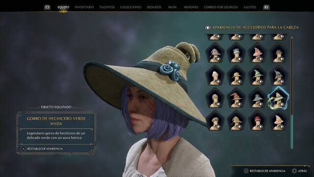 Hogwarts Legacy - Accesorios para la cabeza (Piezas de equipo) - Gorro de hechicero verde hada