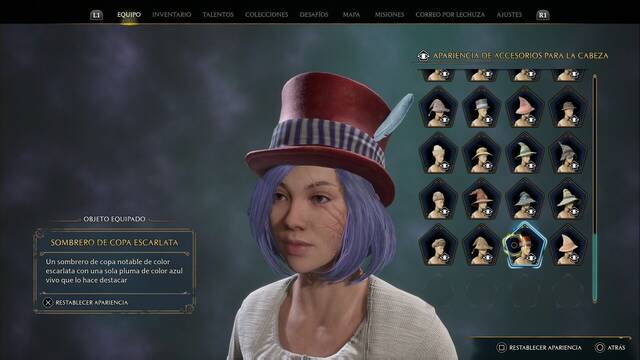 Hogwarts Legacy - Accesorios para la cabeza (Piezas de equipo) - Sombrero de copa escarlata