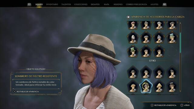 Hogwarts Legacy - Accesorios para la cabeza (Piezas de equipo) - Sombrero de fieltro resistente