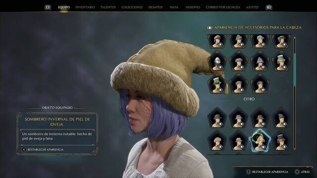 Hogwarts Legacy - Accesorios para la cabeza (Piezas de equipo) - Sombero invernal de piel de  oveja