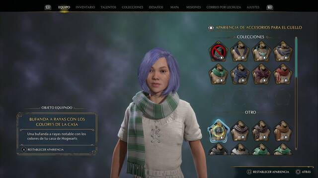 Hogwarts Legacy - Accesorios para el cuello (Piezas de equipo) - Bufanda a rayas con los colores de la casa