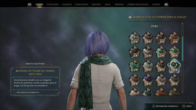 Hogwarts Legacy - Accesorios para el cuello (Piezas de equipo) - Bufanda de palmetas verdes azuladas