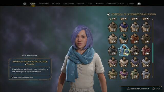 Hogwarts Legacy - Accesorios para el cuello (Piezas de equipo) - Bufanda ancha runica color cobalto