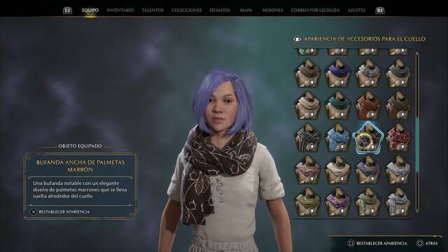 Hogwarts Legacy - Accesorios para el cuello (Piezas de equipo) - Bufanda ancha de palmetas marrn