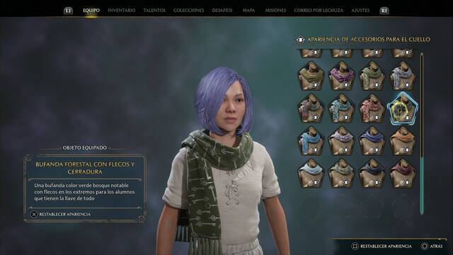 Hogwarts Legacy - Accesorios para el cuello (Piezas de equipo) - Bufanda forestal con flecos y cerradura