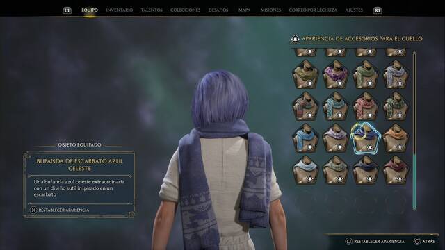 Hogwarts Legacy - Accesorios para el cuello (Piezas de equipo) - Bufanda de escarbato azul celeste