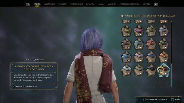 Hogwarts Legacy - Accesorios para el cuello (Piezas de equipo) - Bufanda color rubi con bola de fuego chino