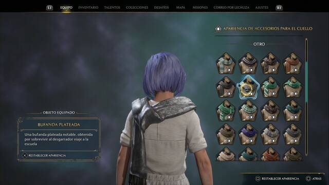 Hogwarts Legacy - Accesorios para el cuello (Piezas de equipo) - Bufanda plateada