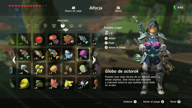 Zelda Breath of the Wild Vuela alto, globito - Coger globos del inventario