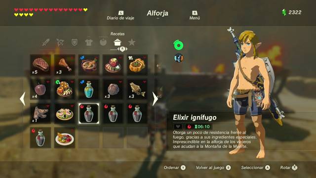 Zelda Breath of the Wild Prueba de aguante - Beber el elixir
