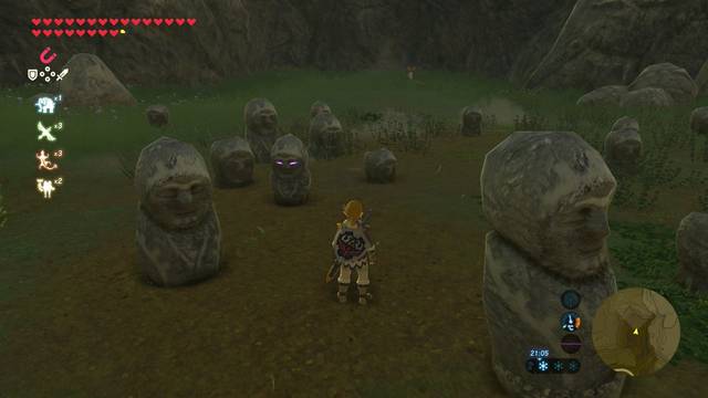 Zelda Breath of the Wild Santuario de Kamur - Roca con ojos iluminados