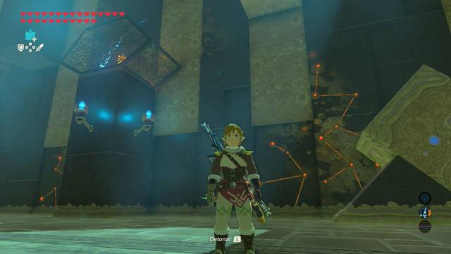 Zelda Breath of the Wild Santuario de Shiod - Bomba cuadrada cayendo en el cristal