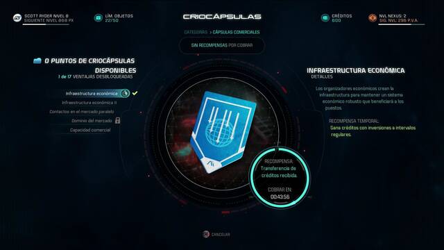 Mass Effect Andromeda Ventajas de despliegue criogénico de PVA - Recompensas