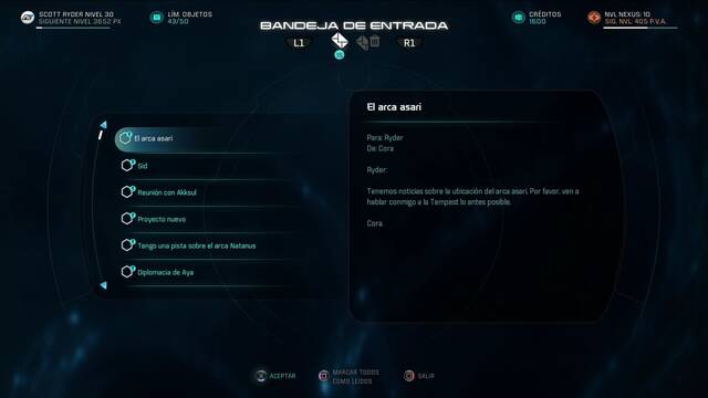 Mass Effect Andromeda Cora Harper: Arca Asari - Correo
