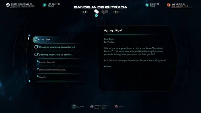 Mass Effect Andromeda Peebee proyecto secreto - Correo