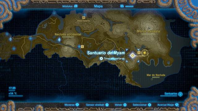 Zelda Breath of the Wild Santuario de Myam - Localización