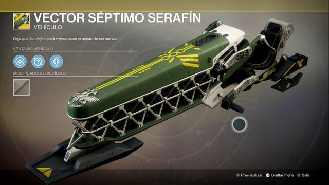 Destiny 2: Recompensas del pase de Temporada de la Temporada 10 - Vector Septimo Serafin