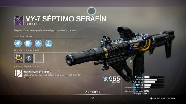 Destiny 2: Recompensas del pase de Temporada de la Temporada 10 - VY 7 Septimo Serafin