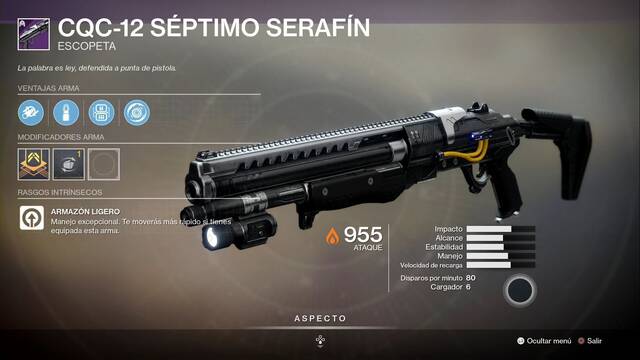 Destiny 2: Recompensas del pase de Temporada de la Temporada 10 - CQC 12 Septimo Serafin