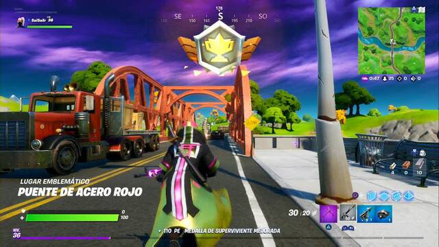 Fortnite Battle Royale - 15 Lugares emblemáticos fáciles - Puente de acero rojo