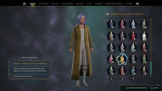 Hogwarts Legacy - Capas y tnicas (Piezas de equipo) - Tunica verde oliva estampada
