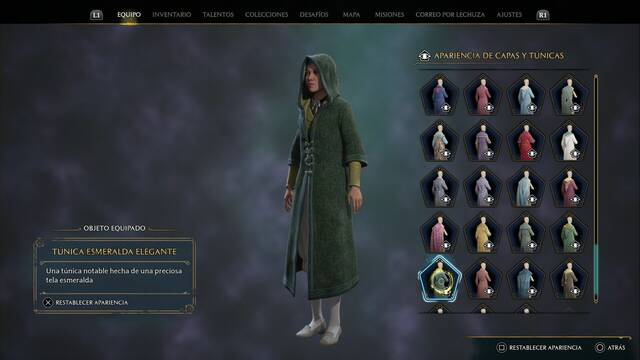 Hogwarts Legacy - Capas y tnicas (Piezas de equipo) - Tunica esmeralda elegante