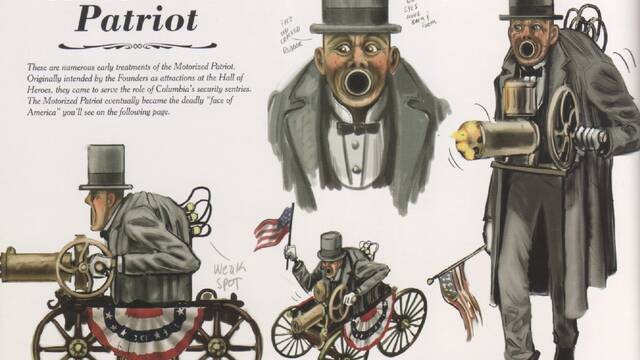 Bioshock Infinite - Ilustraciones de los enemigos descartados - Un tempranísimo patriota motorizado