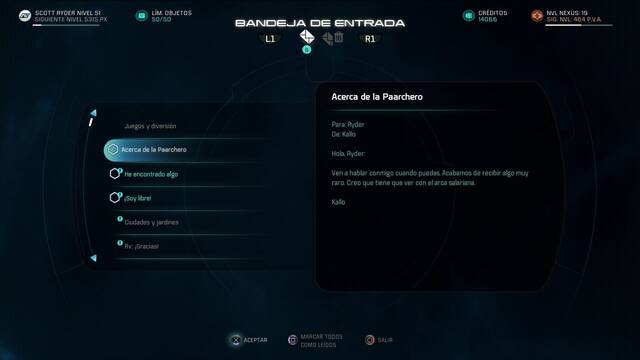 Mass Effect Andromeda Verdad e intromisin - Correo
