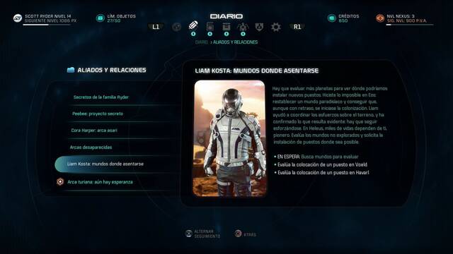 Mass Effect Andromeda Liam Kosta; mundos donde asentarse - Inicio de misión