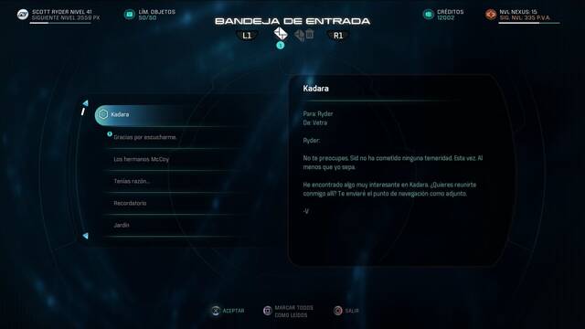 Mass Effect Andromeda Vetra Nyx, medios y fines - Correo