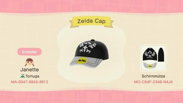 Animal Crossing: New Horizons - Códigos de diseño de The Legend of Zelda - Codigos de New Horizons #02 Zelda gorra