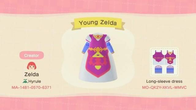 Animal Crossing: New Horizons - Códigos de diseño de The Legend of Zelda - Codigos de New Horizons #03 Vestido Zelda