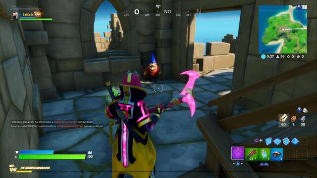 Fortnite Battle Royale - Gnomos en Acampamiento Abadejo y Fortn Ruinoso - Subiendo las escaleras de la torre