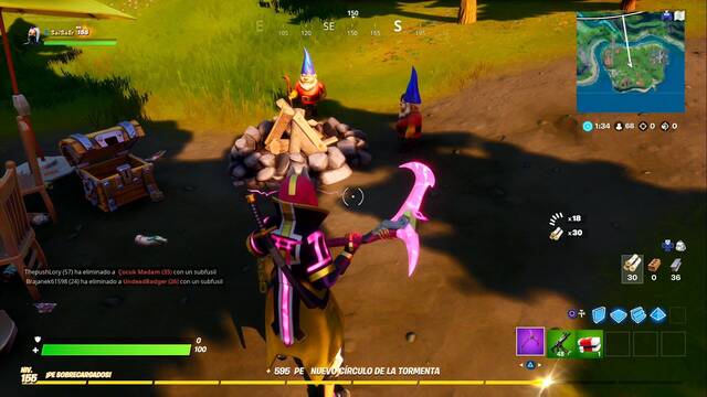 Fortnite Battle Royale - Gnomos en Acampamiento Abadejo y Fortn Ruinoso - En la hoguera del centro de la isla