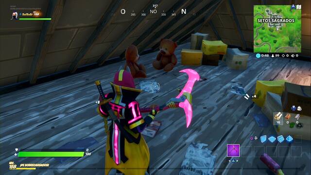 Fortnite Battle Royale - 10 osos de peluche en Setos Sagrados - Osos en el desvan de la casa al sur