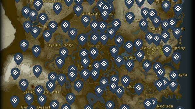 Mapa con todos los Santuarios de The Legend of Zelda: Tears of the Kingdom - Mapa con los Santuarios en la superficie